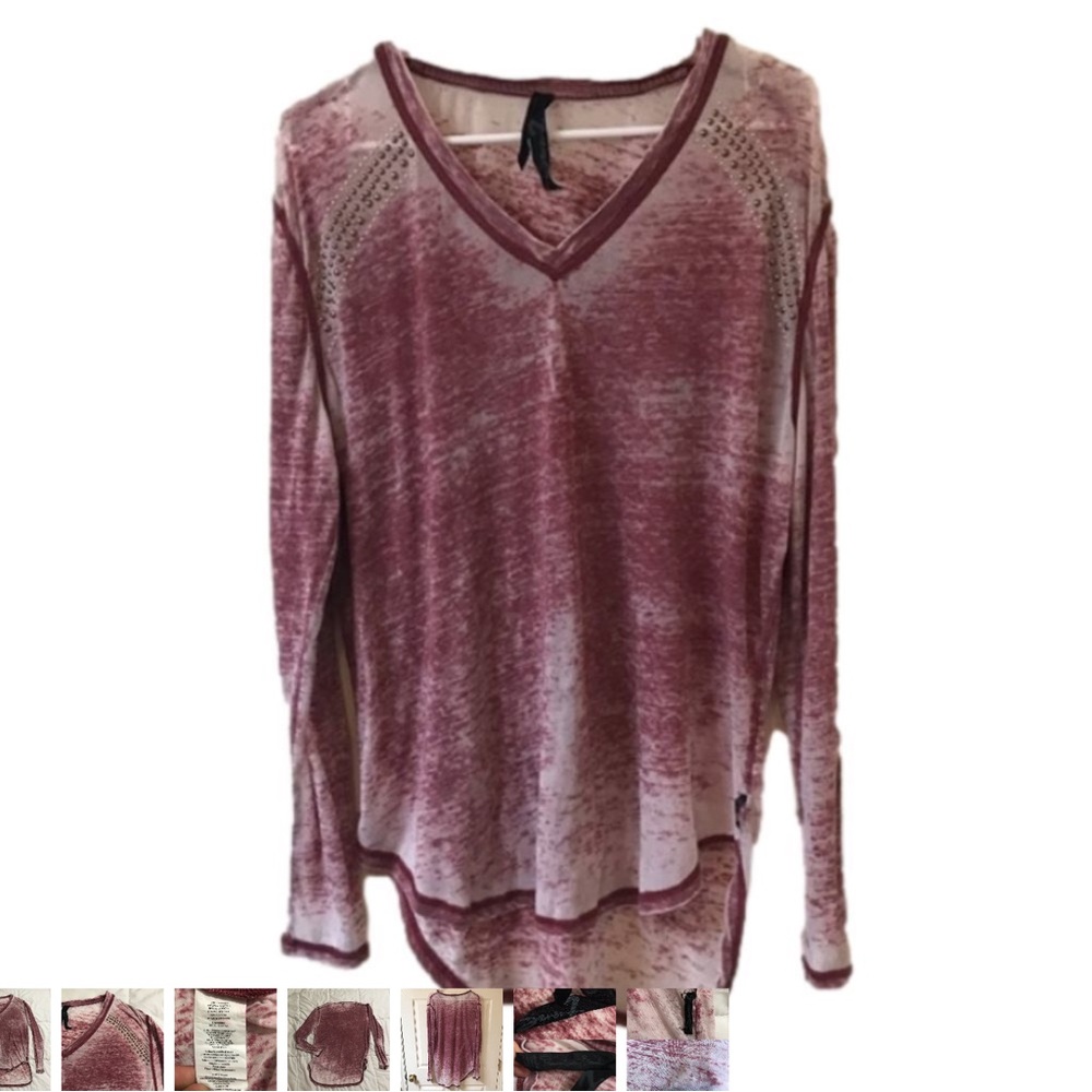 Seven7 Semi Sheer purple & White Blouse Top